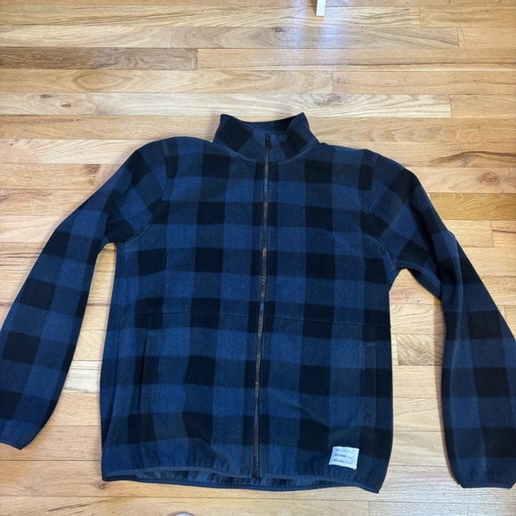 Lucky Brand Black and Blue Plaid Fleece Zip-Up Lightweight Jacket size Medium - Picture 2 of 13